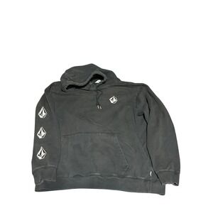 Volcom Mens Stone Pullover Hoodie Black Sleeve Logo Sweatshirt XXL